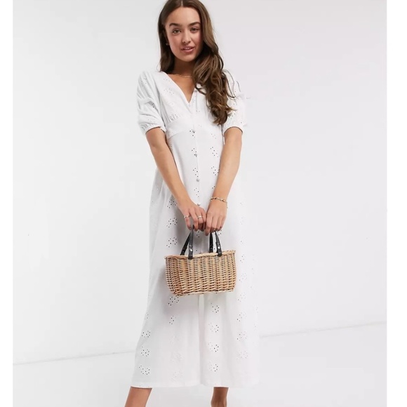 ASOS DESIGN Eyelet Tea Maxi Dress with Puff Sleeves - 8P - Picture 2 of 12